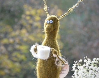 Needle Felted Animal Interior Toy Cockroach With A Cup Of Tea Toy Gift Toy. Hand made Accessory 100% Wool from Lviv Ukraine.