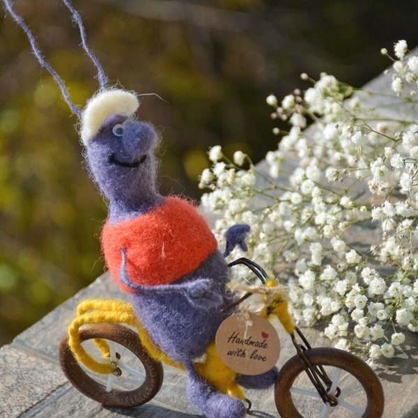 Needle Felted Cockroach Toy Felted Cockroach On Bicycle Toy Gift Toy Interior toy. Hand made Accessory 100% Wool from Lviv Ukraine.