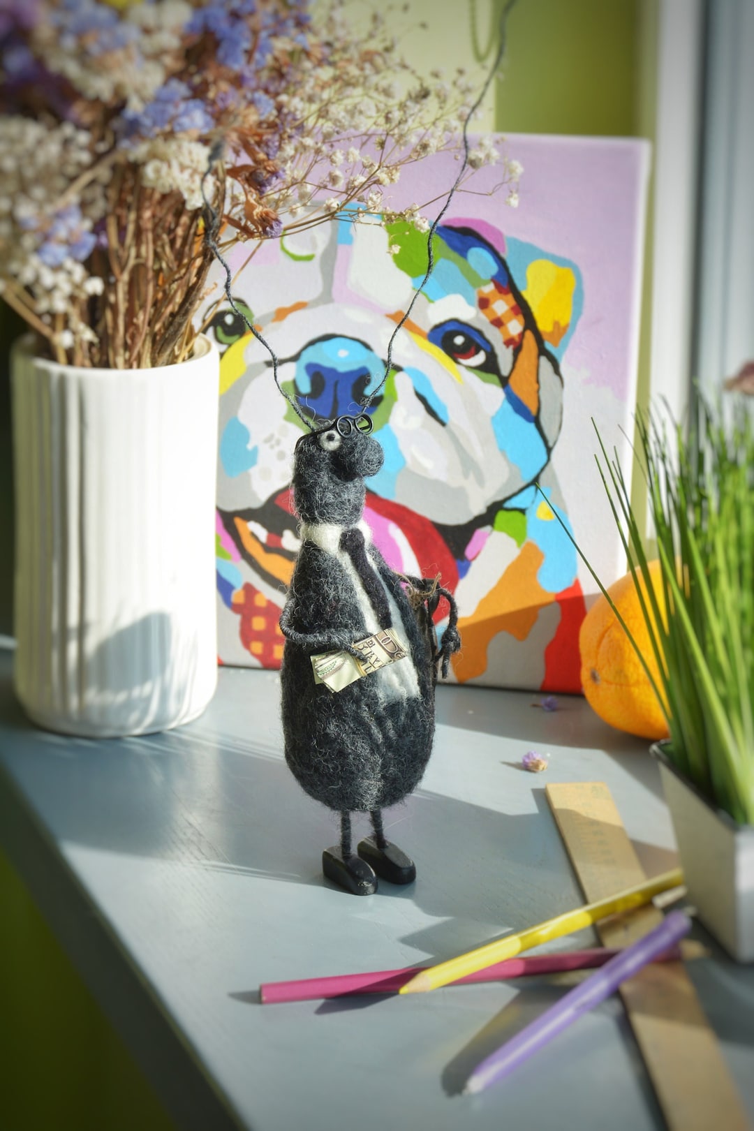 Needle Felted Cockroach Office Worker in Finance - Unique Desk Decor ...