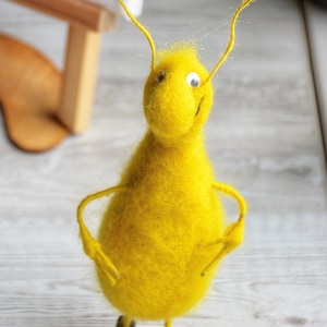 Handmade Gift Interior Housewarming Gift Felted Toy Cockroach In Multiple Colors. Hand made Needle Felt Animal, Figurine Gift For Women Yellow