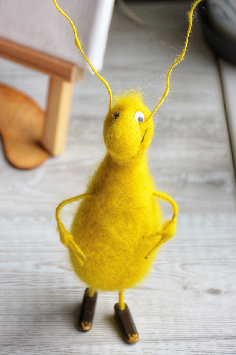 Handmade Gift Interior Housewarming Gift Felted Toy Cockroach In Multiple Colors. Hand made Needle Felt Animal, Figurine Gift For Women Yellow