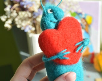 Artisanal Felt Critter Gifts: Surprise Someone Special with a Blue Felted Cockroach with Heart. Spread Love in the Strangest Way Possible.