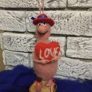 Woolen amore valentine day cockroach felted cockroach toy gift toy interior toy. Hand made Accessory 100% Wool from Lviv Ukraine.