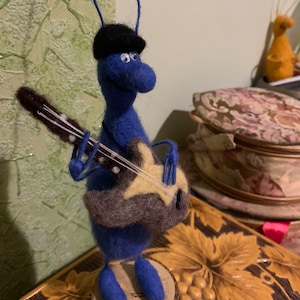 Needle Felted Animal Interior Toy Cockroach With A Guitar Toy Gift Toy. Hand made Accessory 100% Wool from Lviv Ukraine.