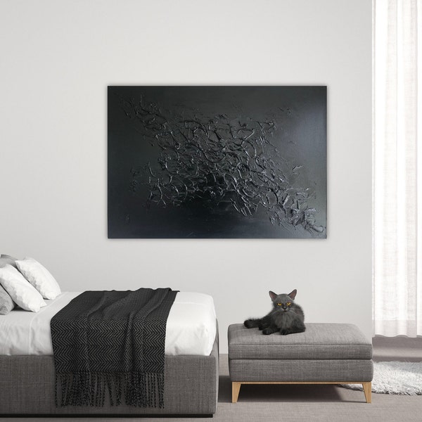 Image en acrylique sur toile structure noir Texture Black