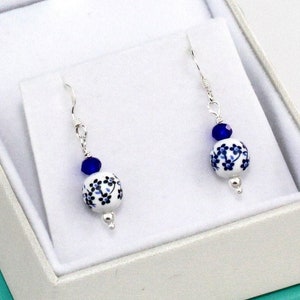 Dainty Blue Porcelain Earrings, Blue Dangle Drop Earrings, Royal Blue Earrings, Blue Earrings, Birthday Gift, Gift for Her, Gift for Mom