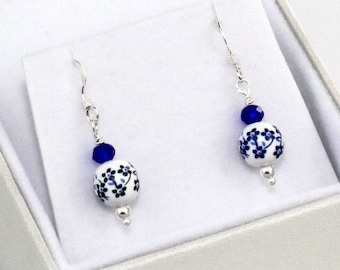 Dainty Blue Porcelain Earrings, Blue Dangle Drop Earrings, Royal Blue Earrings, Blue Earrings, Birthday Gift, Gift for Her, Gift for Mom