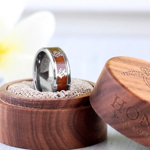 Koa Wood Sea Turtle Tungsten Carbide Ring, Men’s Wedding Band, Koa Wood & Tungsten Carbide Band, 8mm Men&#39;s Ring