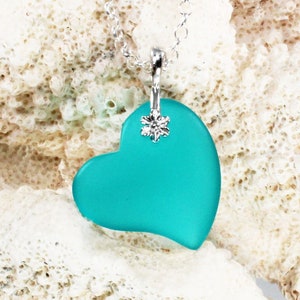 Hawaii Aqua Sea Glass Heart Necklace – Handmade in California | Aqua Beach Glass Necklace | Italian Sterling Silver 16"-24" Rolo Chain