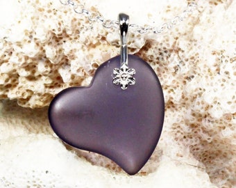 Hawaii Purple Sea Glass Heart Necklace – Handmade in California | Purple Beach Glass Necklace | Italian Sterling Silver 16"-24" Rolo Chain