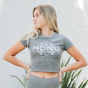 Crop top ECO Friendly T Shirt with Sea Turtle Logo, Organic Cotton & Recycled Plastic Crop Tee, Made in USA, Recycled Gift, Loungewear, Yoga