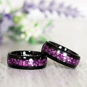 Alexandrite Orion Nebula Tungsten Wedding Band, Black Polished Tungsten Carbide Ring, Blue Purple Anniversary | 4mm 8mm Men&#39;s Women&#39;s Ring