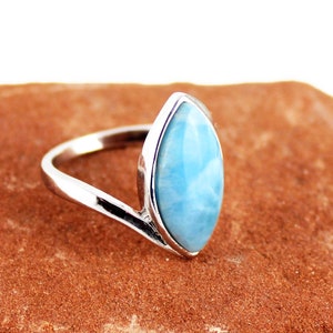 Natural Larimar Marquise Women's Ring, 925 Sterling Silver Ring, Blue Ring For Women, Something Blue