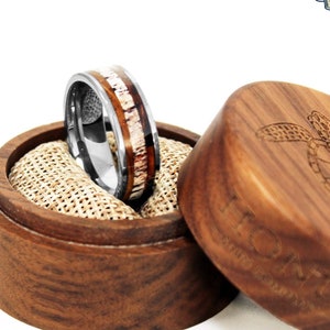 Silver Deer Antler Whiskey Barrel Wood Tungsten Wedding Band, Men’s Tungsten Carbide Ring, Anniversary Ring | 8mm Mens | Unisex Ring