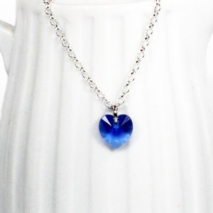Dainty Sterling Silver Deep Sapphire Swarovski Crystal Heart Pendant Necklace, Gift for Her, Something Blue, September Birthstone