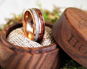 Koa Wood Meteorite Tungsten Ring, Rose Gold Tungsten Carbide Ring, Koa Wood Meteorite Wedding Band Ring, Unisex Women's Men's 8mm Rings