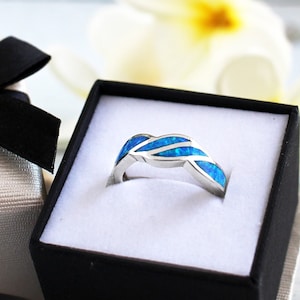 Blue Opal & Sterling Silver Ring, Engagement Ring, Wedding Ring, Ocean Wave Ring, Blue Rings For Women, Gift for Her, Something Blue