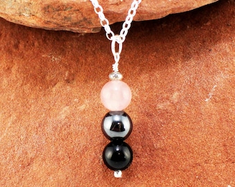 Rose Quartz and .925 Sterling Silver Anxiety Necklace, EMF and Empath Protection Necklace, Silver Anxiety Relief Crystal Necklace For Her