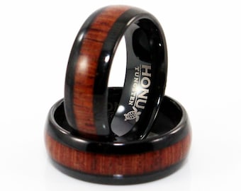 Black Koa Wood Tungsten Carbide Ring, Men’s Wedding Band, Koa Wood & Tungsten Carbide Band, 8mm Men's Ring