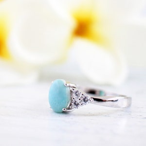 Natürlicher Larimar Frauenring mit CZ, 925 Sterling Silber Ring, Blauer Ring, für Frauen, Something Blue, Versprechensring, Verlobungsring