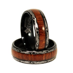 Black Koa Wood Tungsten Carbide Ring, Men’s Wedding Band, Hawaiian Koa Wood & Tungsten Carbide Band, 8mm Men&#39;s Ring | Sea Turtle