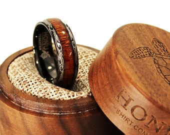 Black Koa Wood Tungsten Carbide Ring, Men’s Wedding Band, Hawaiian Koa Wood & Tungsten Carbide Band, 8mm Men's Women's Unisex Ring