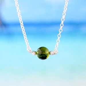 Dainty Olive Green Moldavite Anxiety Relief Necklace on Italian Sterling Silver, Empath Protection Necklace, Green Necklace, Birthday Gift