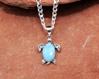 Larimar Sea Turtle Pendant on an Italian Sterling Silver Necklace, Larimar Necklace, Blue Necklace, Something Blue