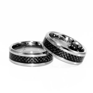 Black Tungsten Ring, Silver Tungsten Ring, Carbon Fiber Inlay Ring, Men&#39;s Tungsten Carbide Ring, Wedding Band, 8mm Men&#39;s Women&#39;s Ring