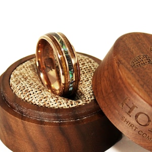 Koa Wood Tungsten Ring, Abalone Shell & Rose Gold Ring, Men’s Wedding Band, Rose Gold Ring with Koa Wood Band, 6mm 8mm Men's Women's Ring