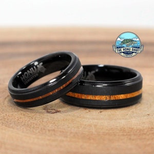 Black Koa Wood Tungsten Carbide Ring, Mens Wedding Band, Hawaiian Koa Wood & Tungsten Band, Anniversary Gift, 6mm 8mm Women&#39;s Men&#39;s Ring