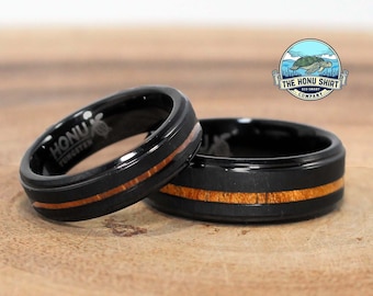 Black Ceramic & Koa Wood Ring – 8mm Comfort Fit Wedding Band, Hypoallergenic, Scratch Resistant - View #4