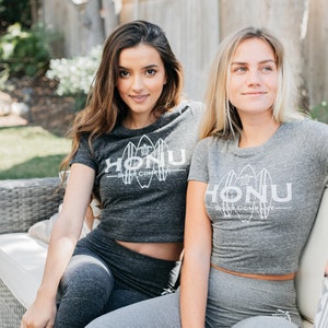 Crop top ECO Friendly T Shirt with Sea Turtle Logo, Organic Cotton & Recycled Plastic Crop Tee, Made in USA, Recycled Gift, Loungewear