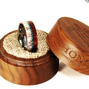 Deer Antler Hawaiian Koa Wood Turquoise Tungsten Wedding Band, Tungsten Carbide Ring, Men’s Women&#39;s Anniversary Ring, 6mm 8mm Unisex Ring