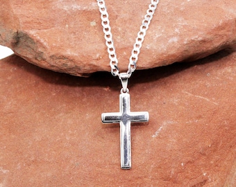 Large Sterling Silver Cross Pendant & Italian Sterling Silver Chain, Christian gifts, Catholic Gifts For Men, Unisex | Men's