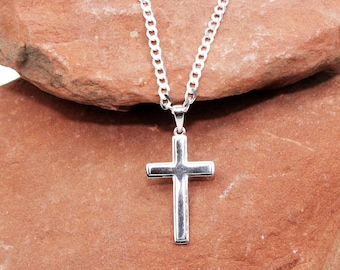 Large Sterling Silver Cross Pendant & Italian Sterling Silver Chain, Christian gifts, Unisex | Men's