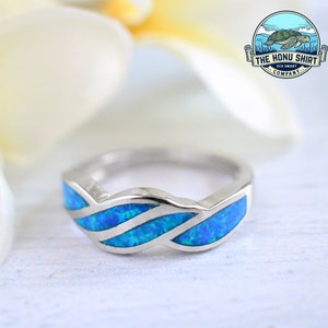  Bamos Sterling Silver Wave Ring for Women Girls, Sterling  Silver Rings Band Rings with Created Opal, Cute Rings for Teen Girls, Size  5 6 7