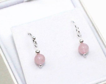 Rose Quartz Pink Earrings, Dainty Dangle Drop Earrings, 925 Sterling Silver Earrings, Rose Quartz Jewelry for Women, Birthday Gift