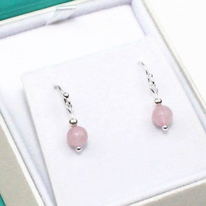 Rose Quartz Pink Earrings, Dainty Dangle Drop Earrings, 925 Sterling Silver Earrings, Rose Quartz Jewelry for Women, Birthday Gift