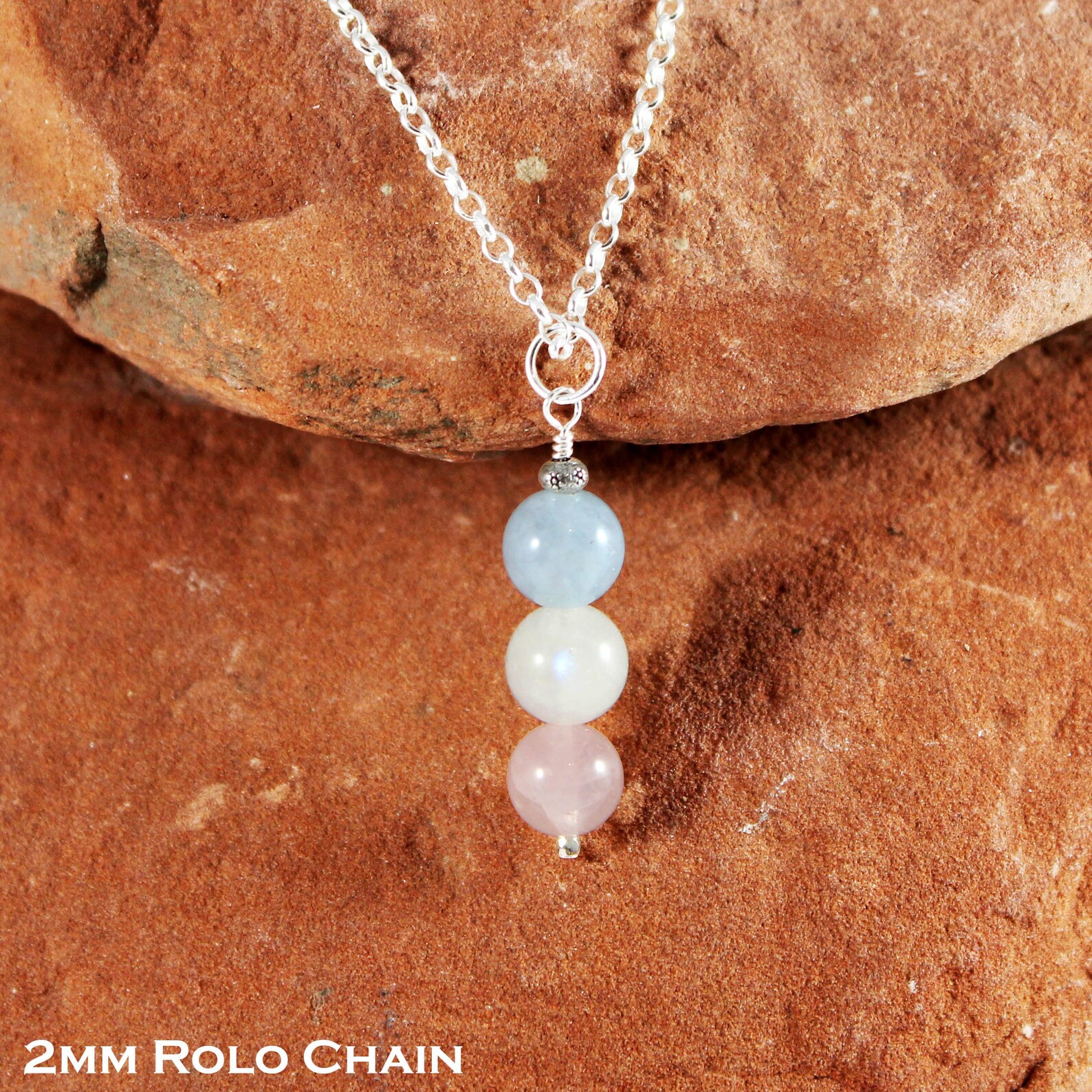 Moonstone Aquamarine Rose Quartz EMF Fertility Necklace Etsy