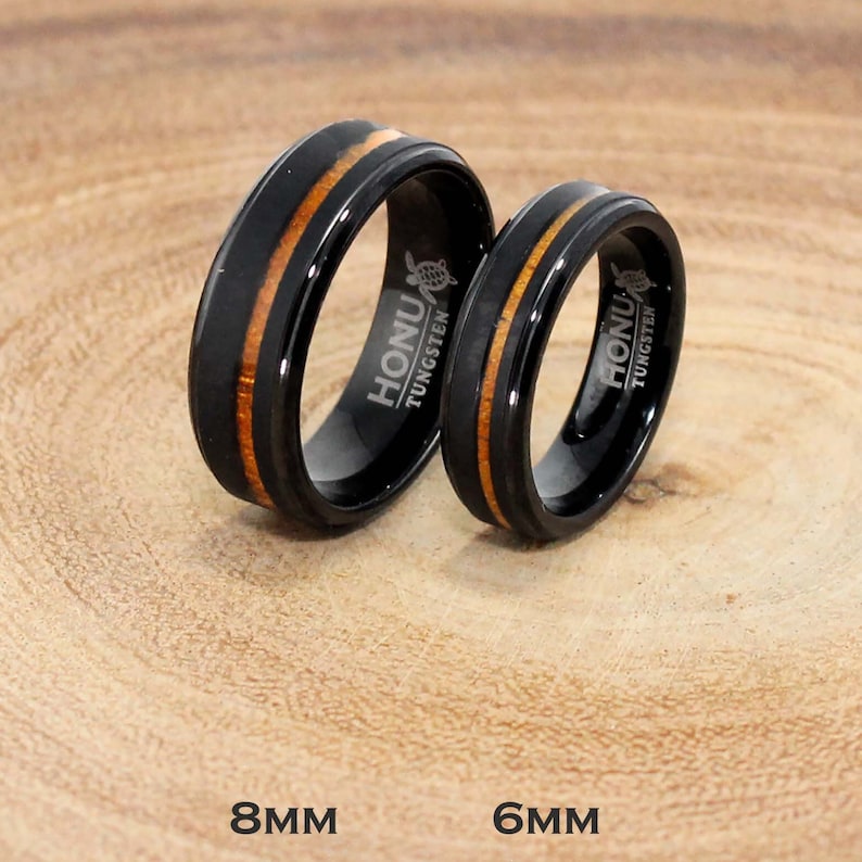 VAKKI Men's Tungsten Carbide Wedding Ring – 6mm Width With Hawaiian Koa Wood & Blue Opal Inlay - View #2