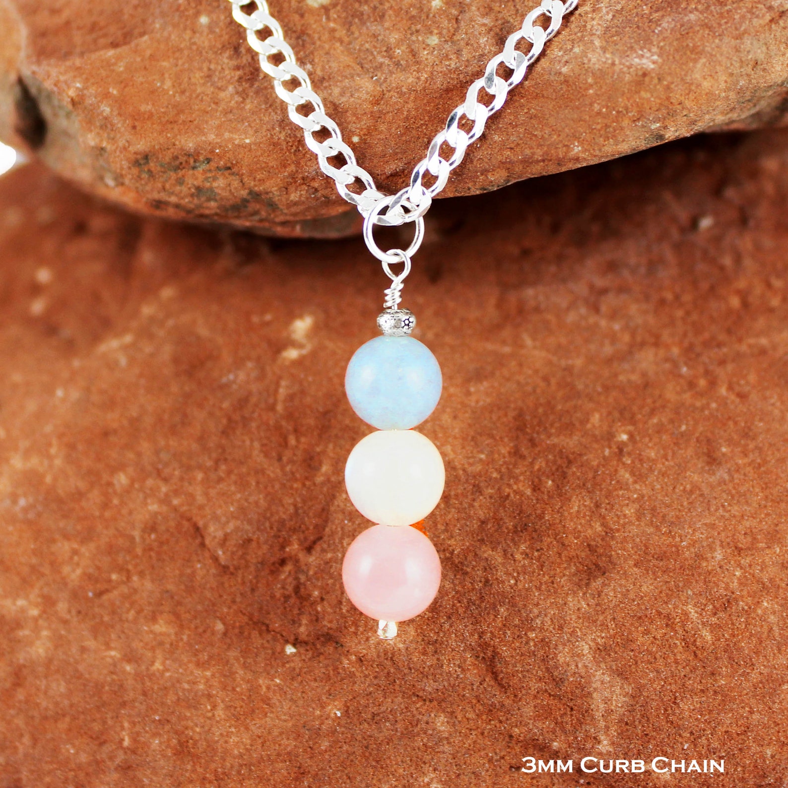 Moonstone Aquamarine Rose Quartz EMF Fertility Necklace Etsy