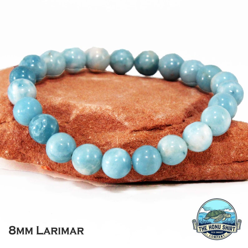 Larimar 8mm Anxiety Relief Elastic Bracelet Womens Protection Morganite Lapis Aventurine Fluorite Labradorite Sodalite image 1