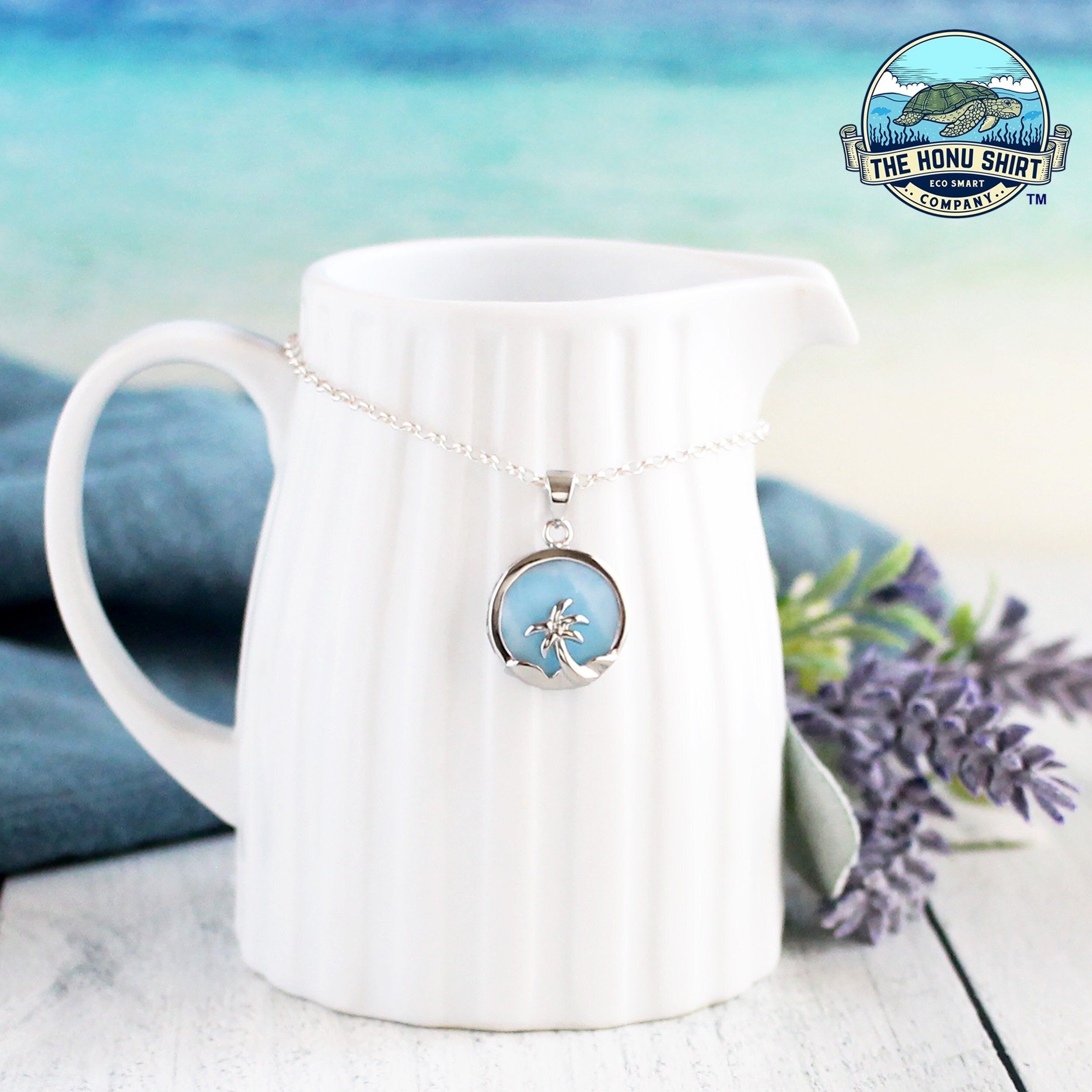 Natural Blue Larimar Silver Palm Tree OR Starfish Pendant on 925 Italian Sterling Silver Necklace For Women, Blue Necklace