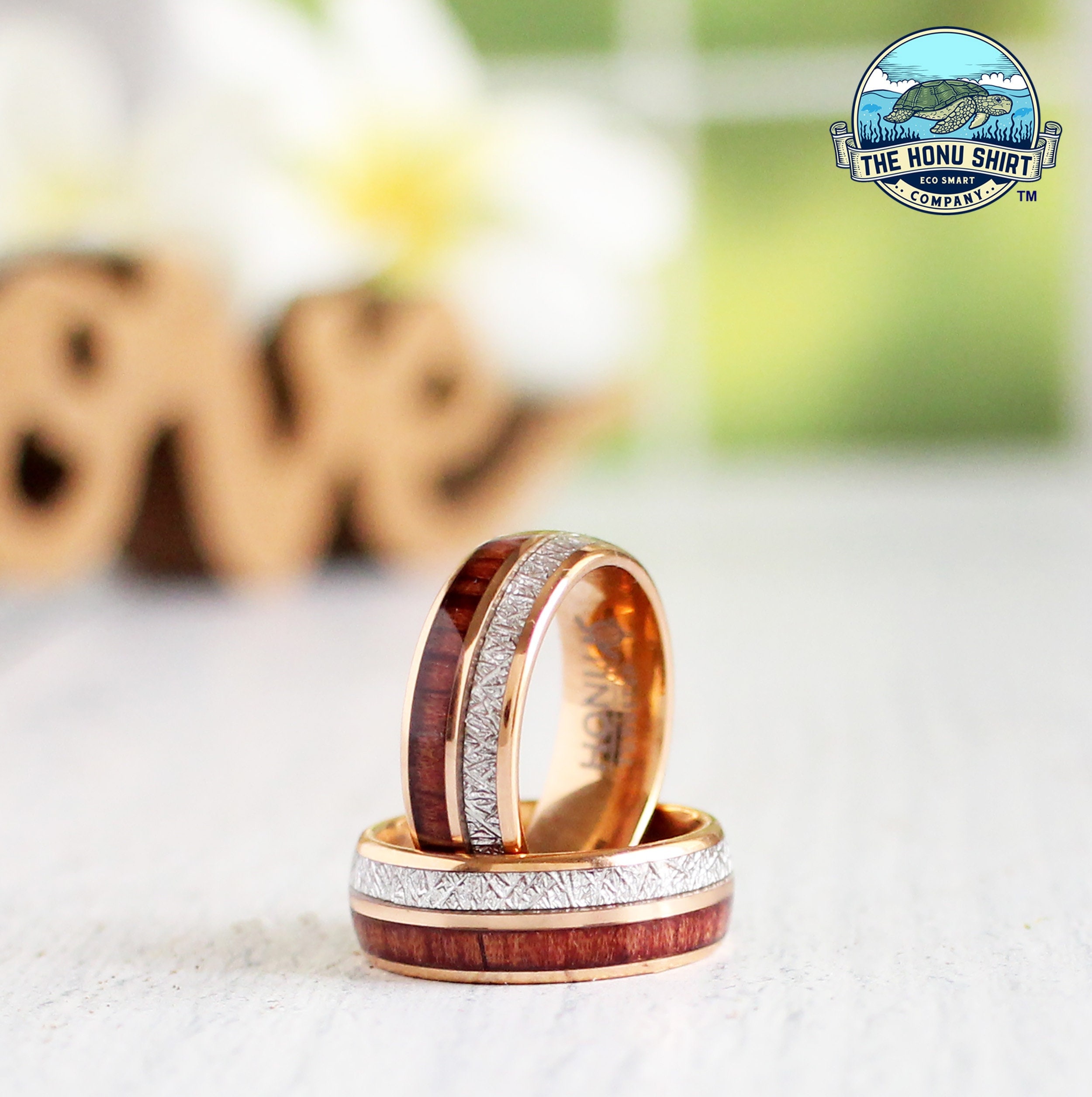 Authentic Whiskey Barrel Wood with Meteorite inlay and Sterling Silver  Flower Engraved Core - Wedding Band - Wood Ring - Sterling Silver