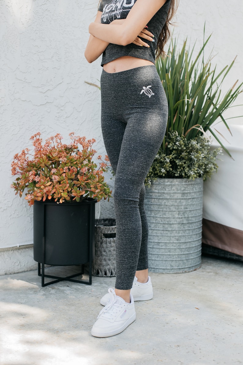 Organic Cotton ECO Friendly Leggings with Sea Turtle Logo, Made in USA, Recycled Gift, RPET, Super Soft Jersey Loungewear, Yoga image 1