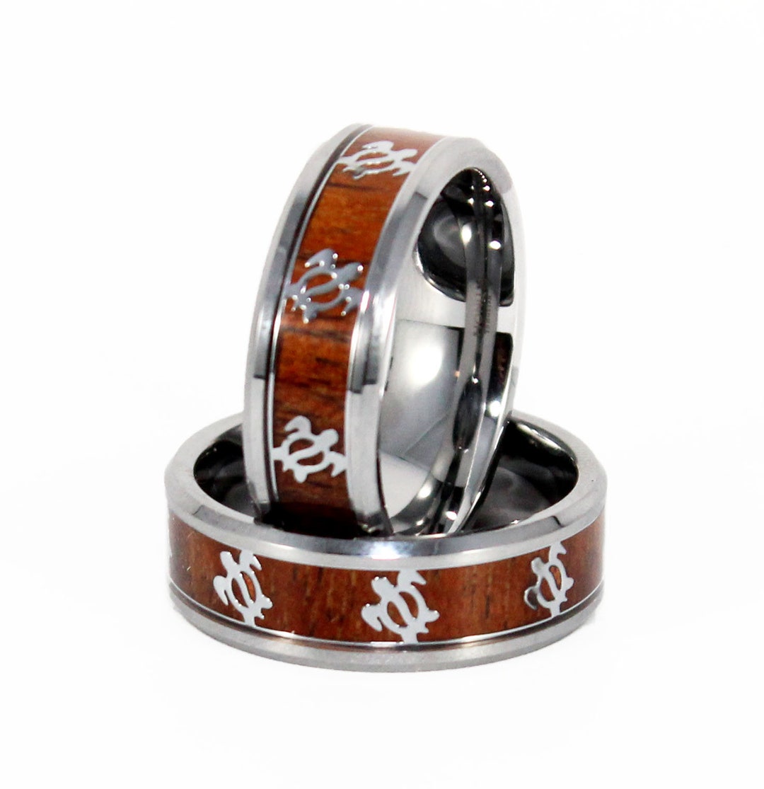 Tungsten Carbide & Koa Wood Turtle Ring – 8mm Comfort Fit Wedding Band For Men & Women - View #3