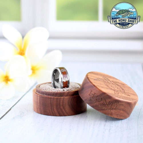 Tungsten Carbide & Koa Wood Turtle Ring – 8mm Comfort Fit Wedding Band For Men & Women - View #7