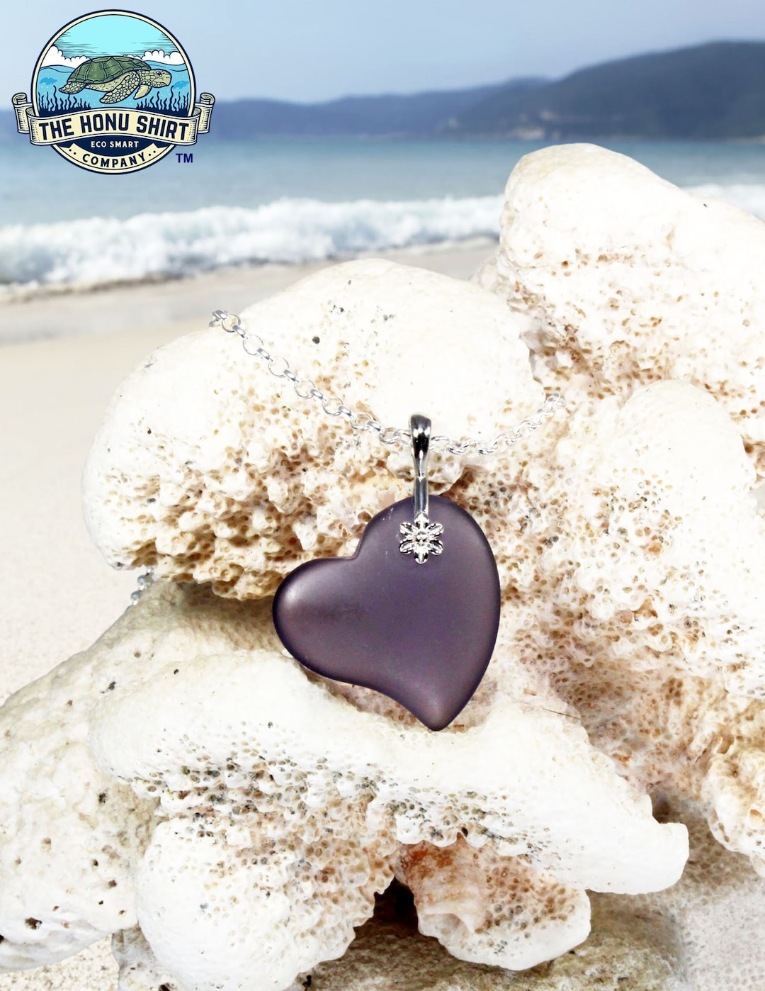Hawaii Purple Sea Glass Heart Necklace Handmade in California Purple ...