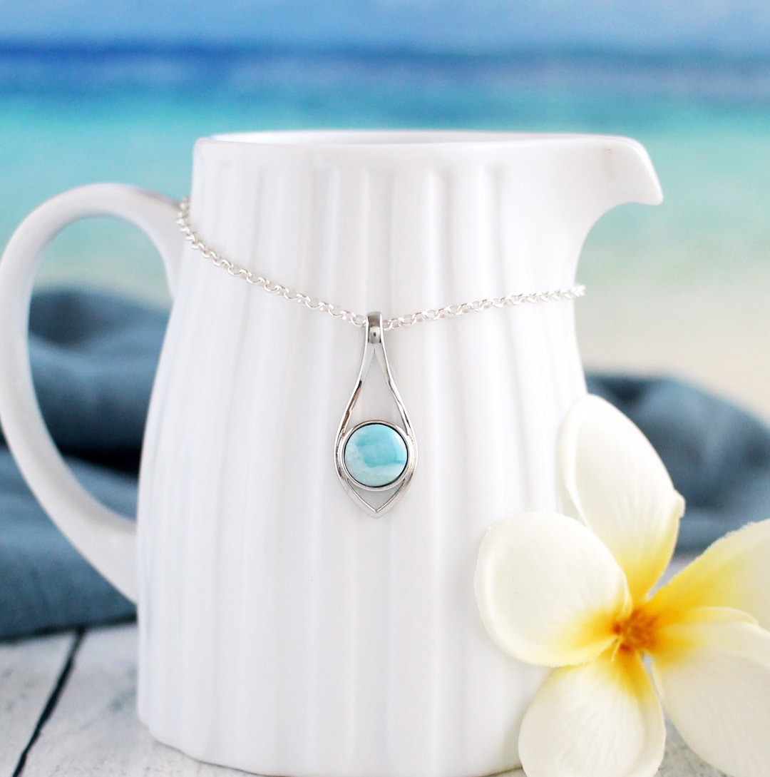 Larimar & Silver Necklace Pendant 925 Italian Sterling Silver Necklace ...